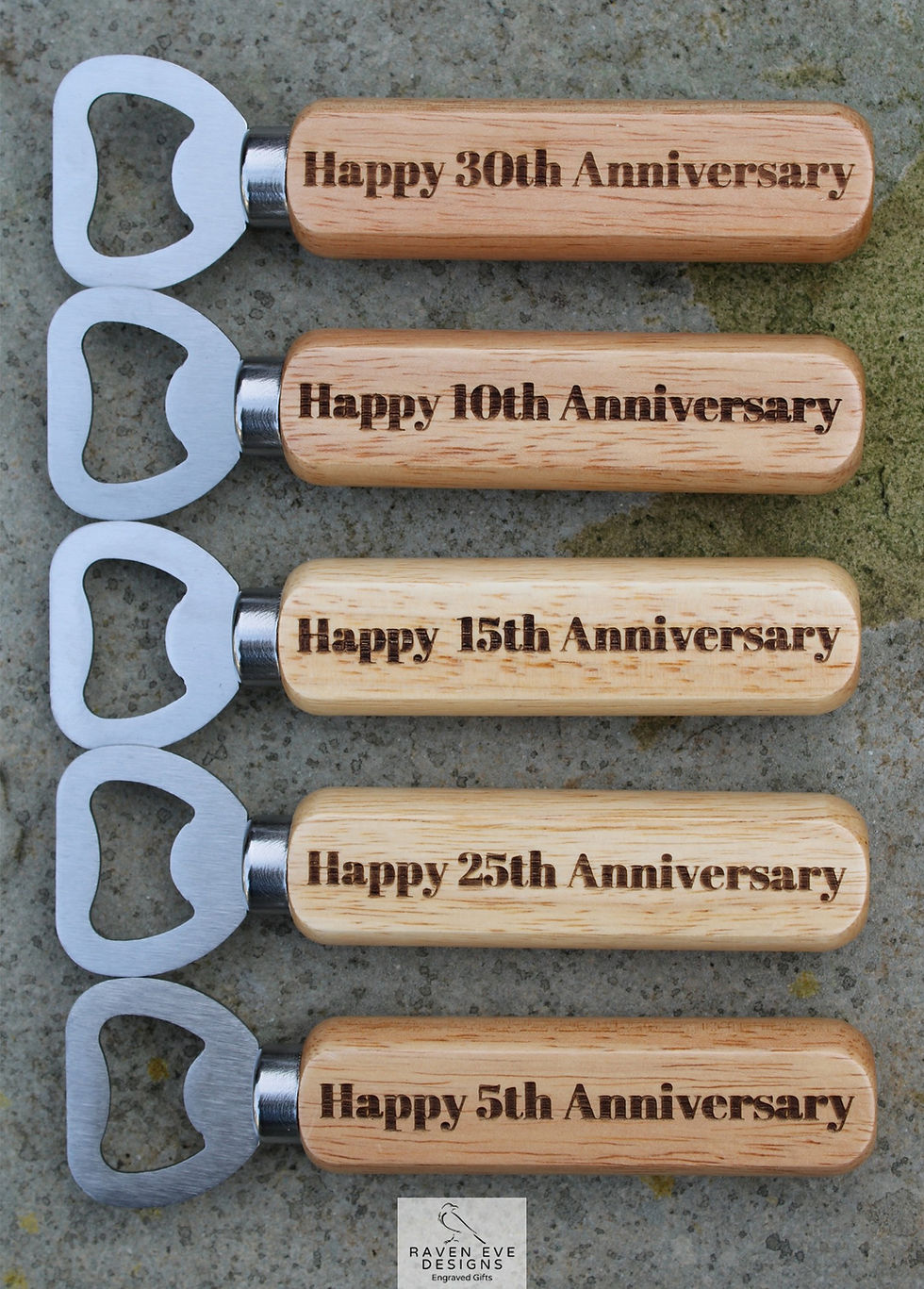 Personalised 'Happy Anniversary' Engraved Long Handled Wooden Bottle Opener