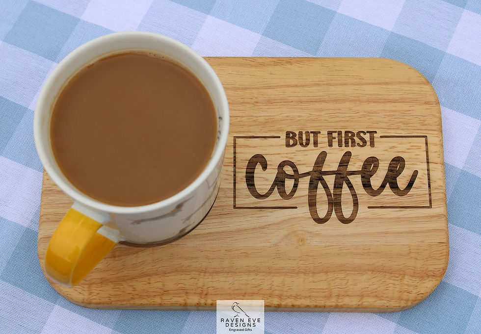 'But First Coffee' Engraved Wooden Tea & Biscuit Board
