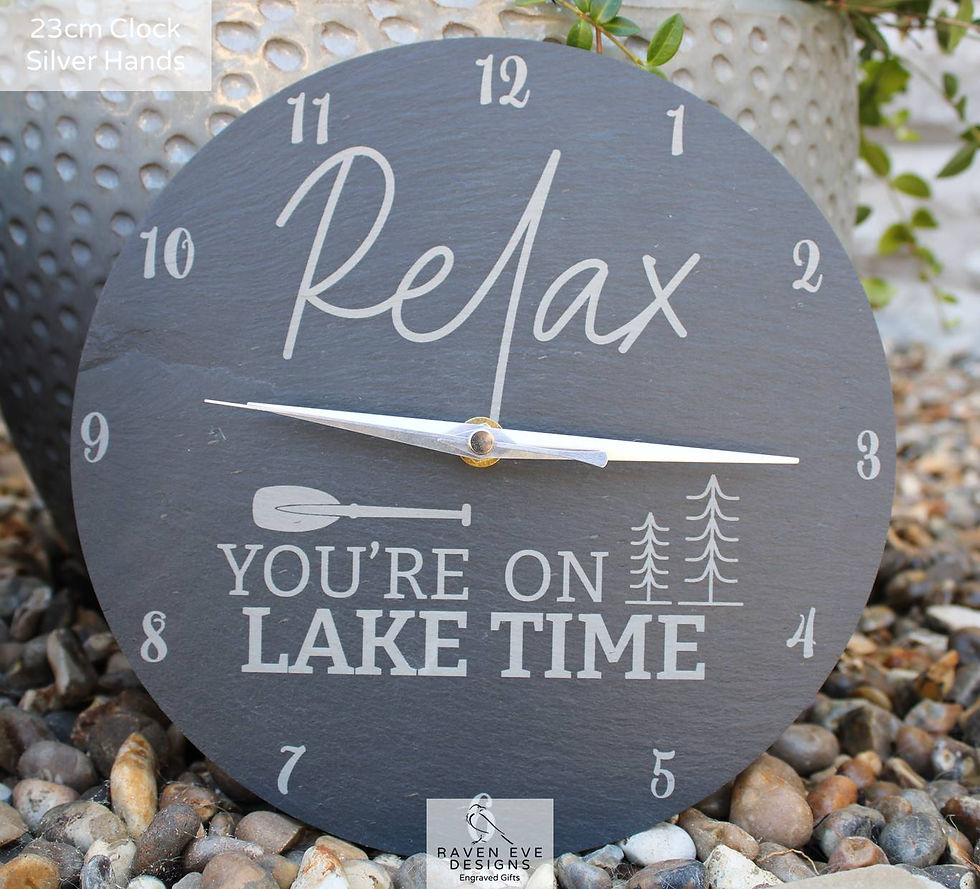 Thumbnail: 'Relax You're On Lake Time' Engraved Welsh Slate Clock