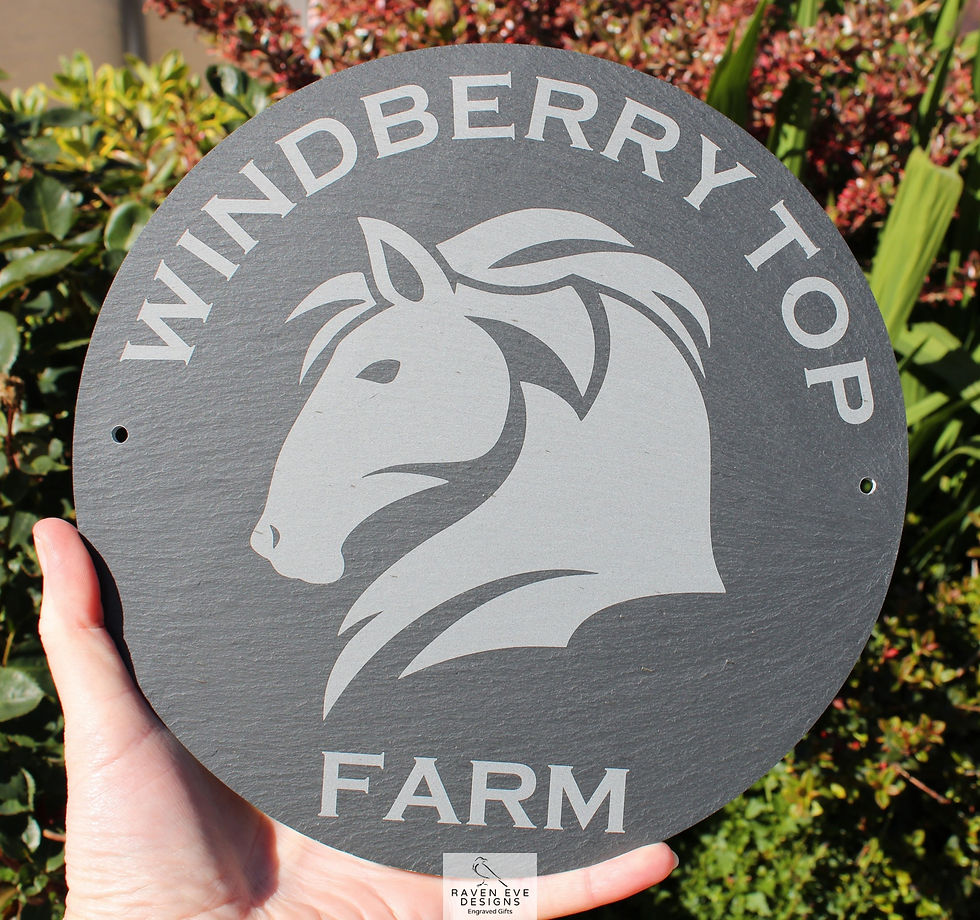 Thumbnail: Engraved 'Copperplate with Horses Head' Welsh Slate House Sign