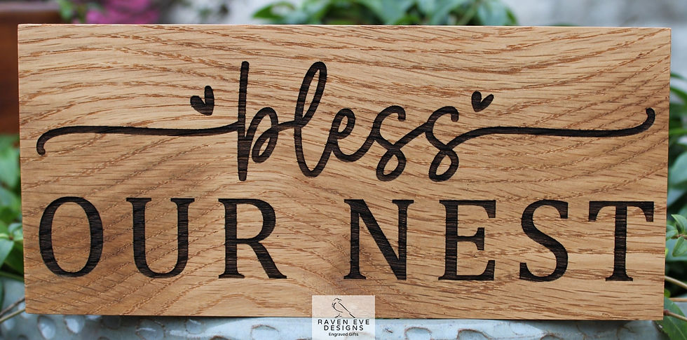 'Bless Our Nest' Engraved Solid Wood Sign