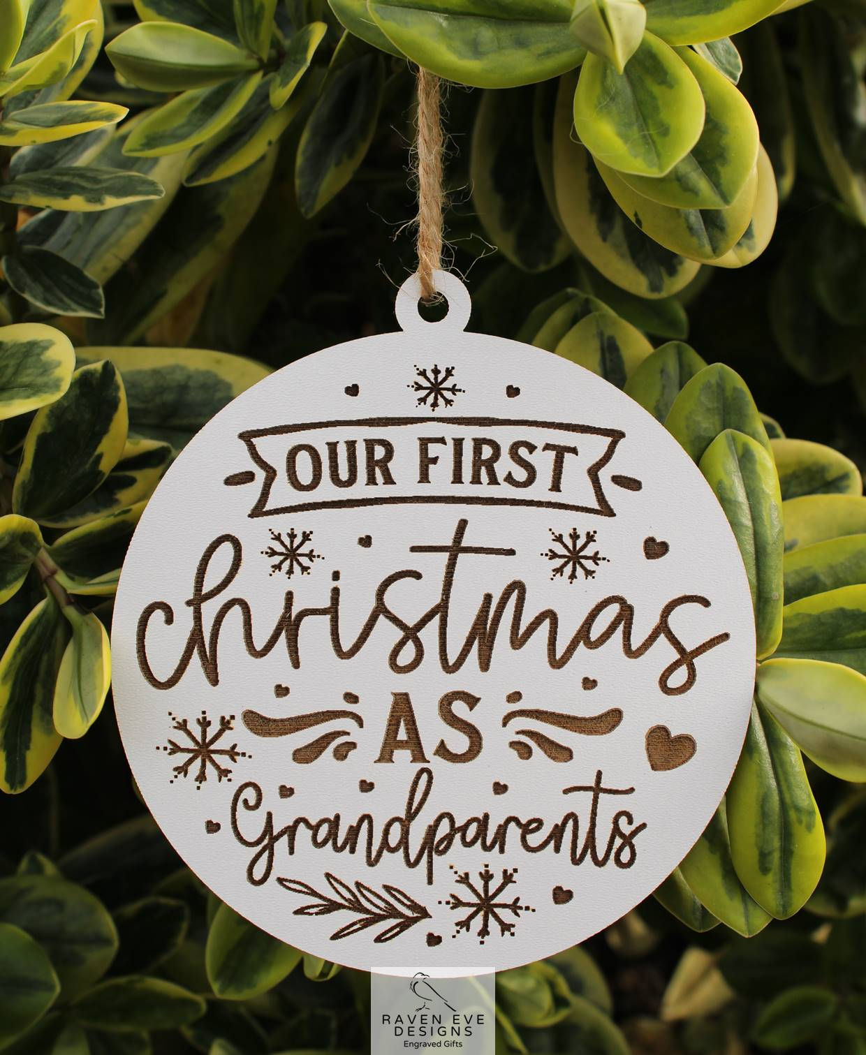 'Our First Christmas As Grandparents' Engraved Wooden Ornament
