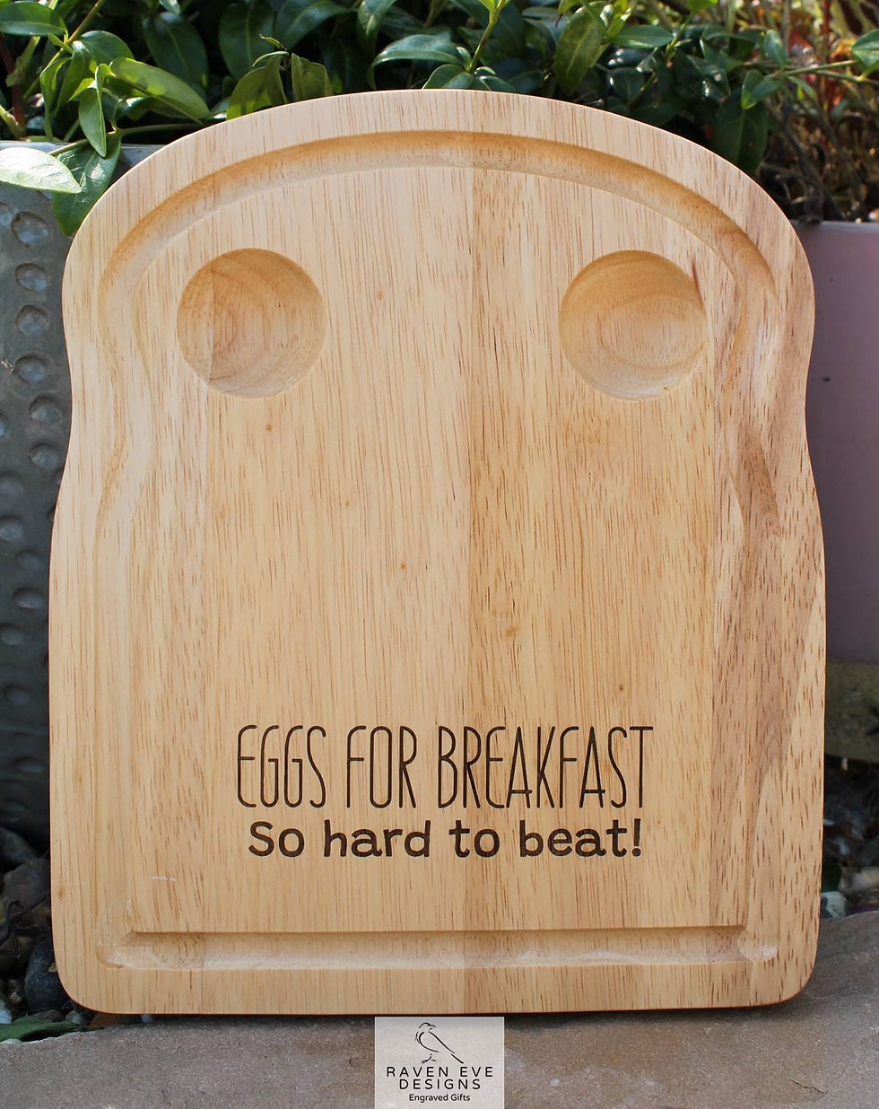 'Eggs For Breakfast So Hard To Beat' Engraved Wooden Toast Shaped Egg Board