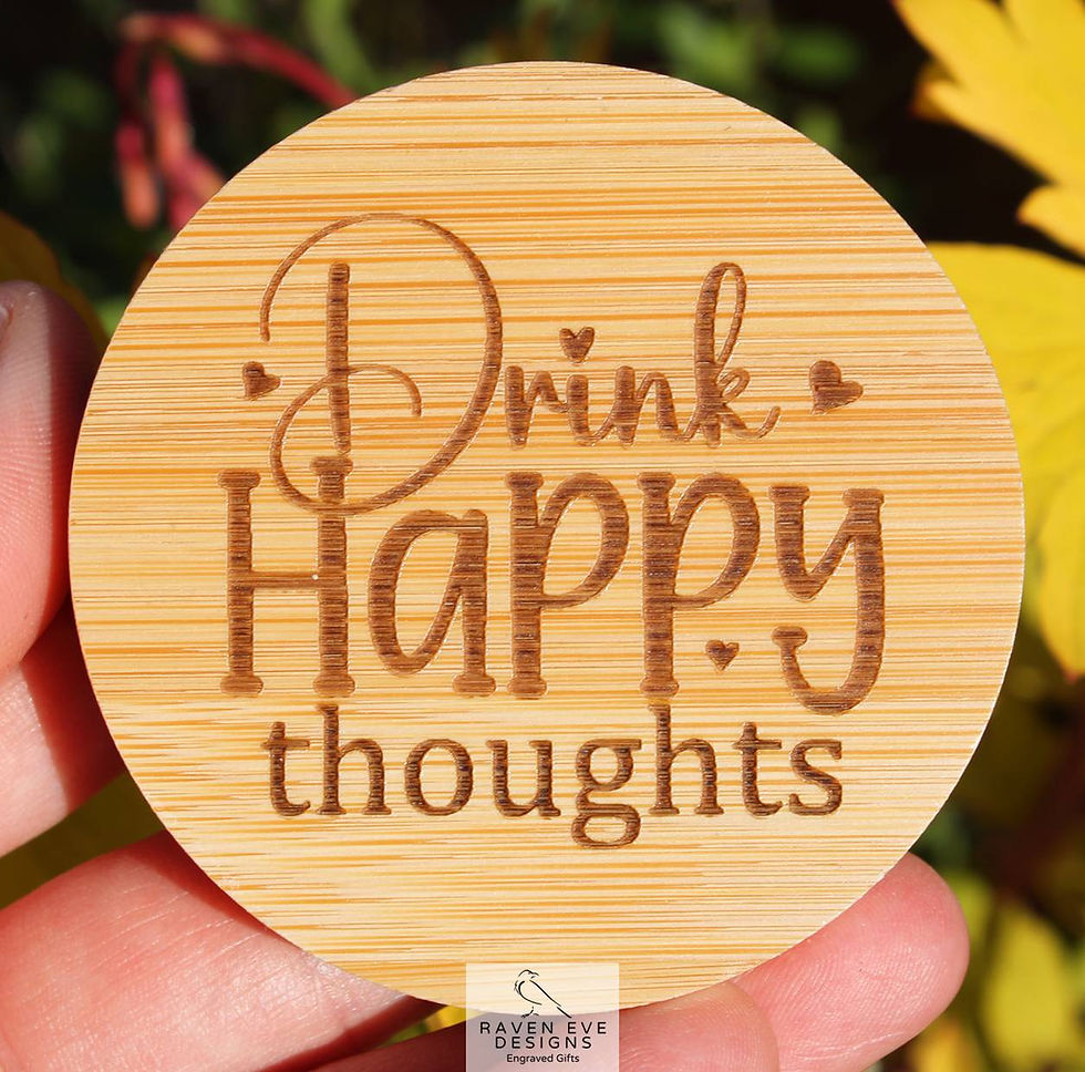 'Drink Happy Thoughts' Engraved Magnetic Wooden Bottle Opener