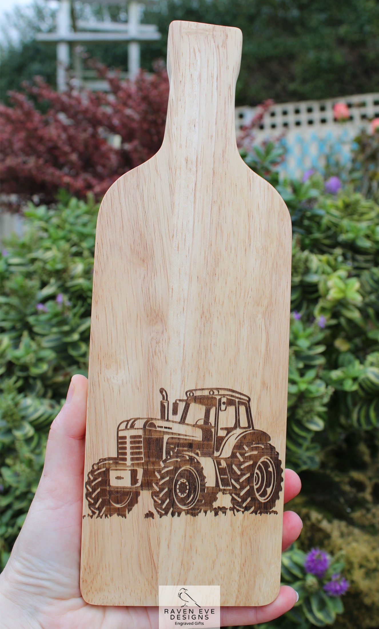 'Tractor' Engraved Wooden Bottle Board