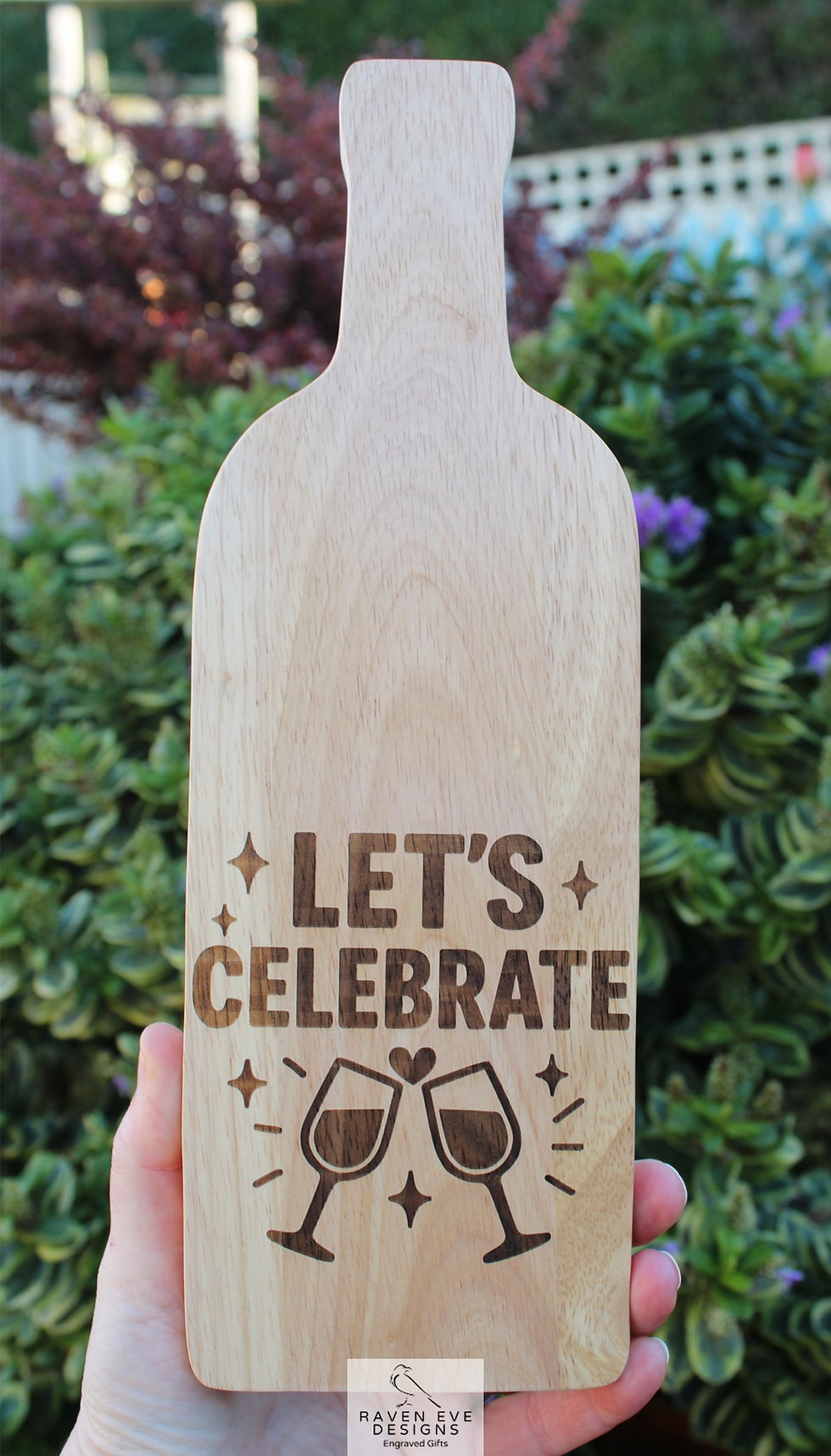 'Let's Celebrate' Engraved Wooden Bottle Board