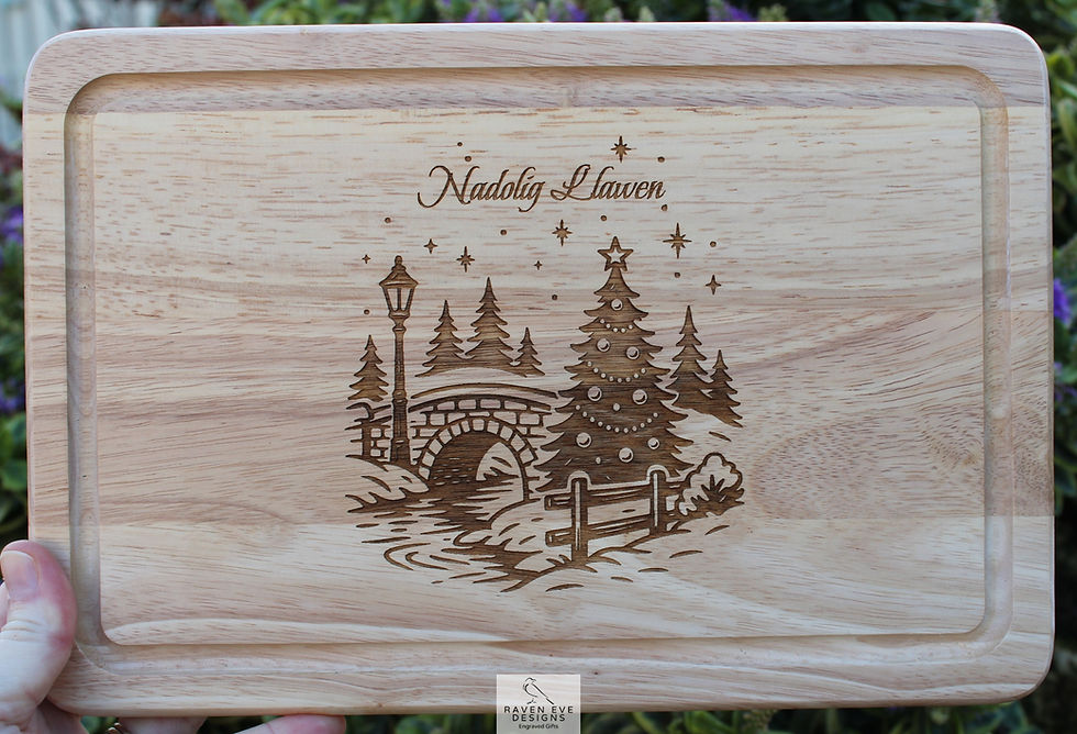 'Nadolig Llawen Bridge Over Stream' Engraved Wooden Rectangle Board