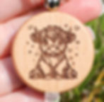 'Highland Cow' Engraved Wooden Solid Beech Keyring