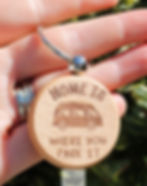 'Home Is Where You Park It Campervan' Engraved Solid Beech Wooden Keyring