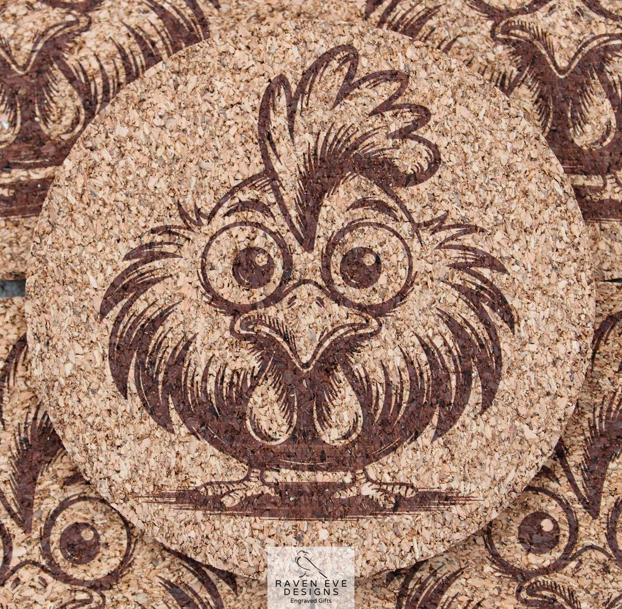 'Chicken' Engraved Cork Coaster