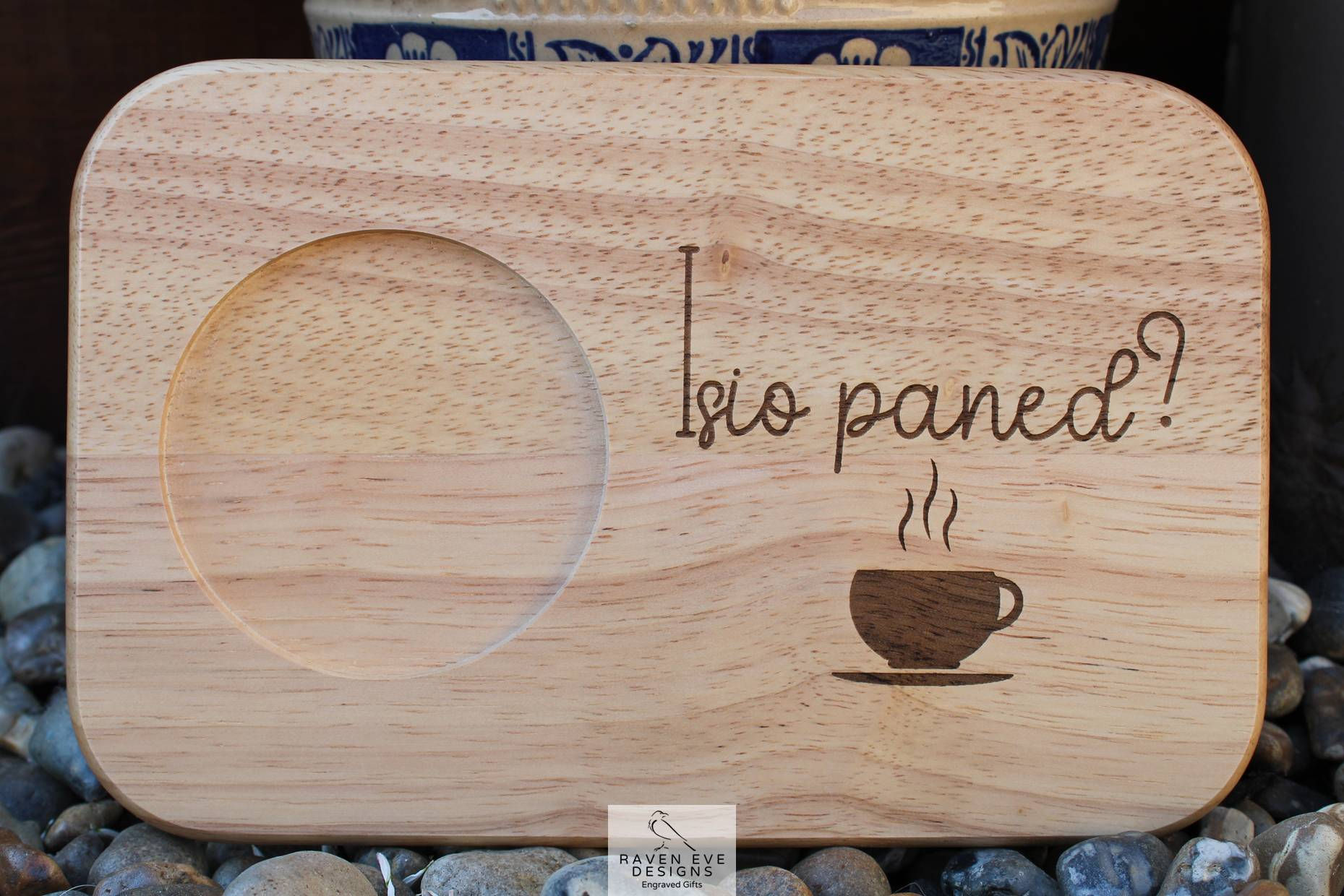 'Isio Paned?' Engraved Wooden Tea & Biscuit Board