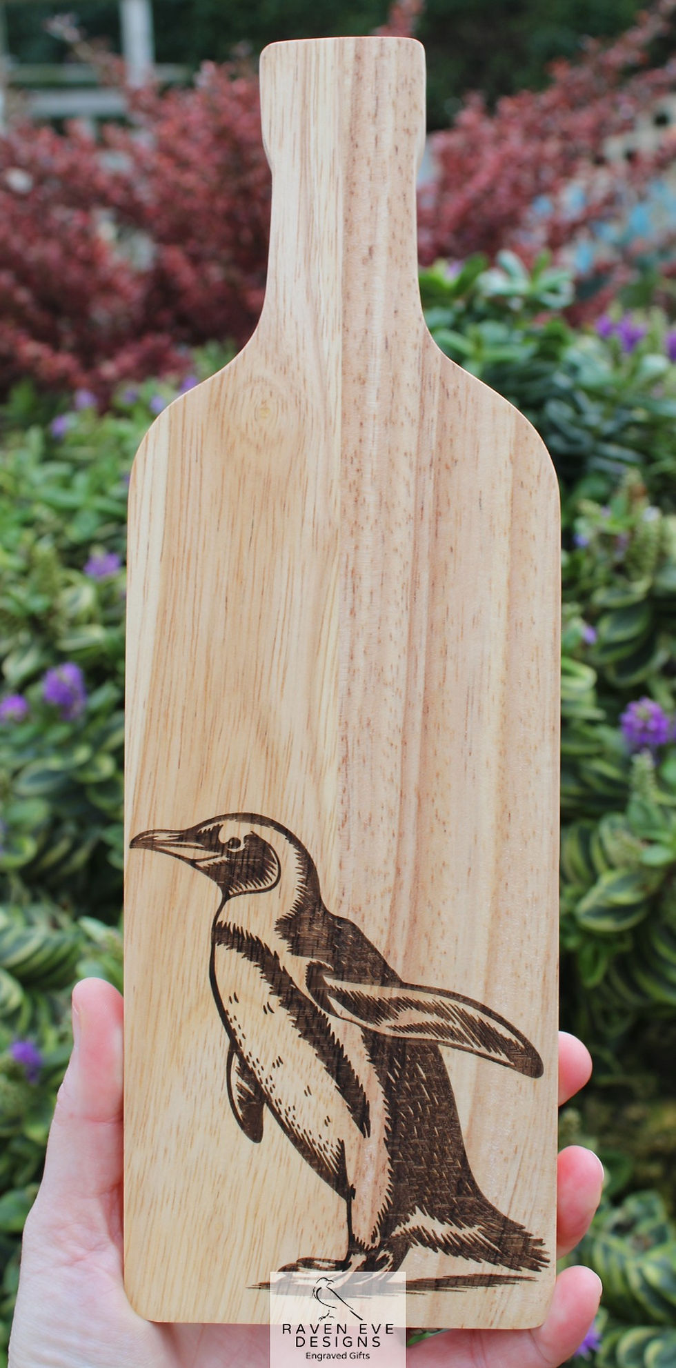 'Penguin' Engraved Wooden Bottle Board