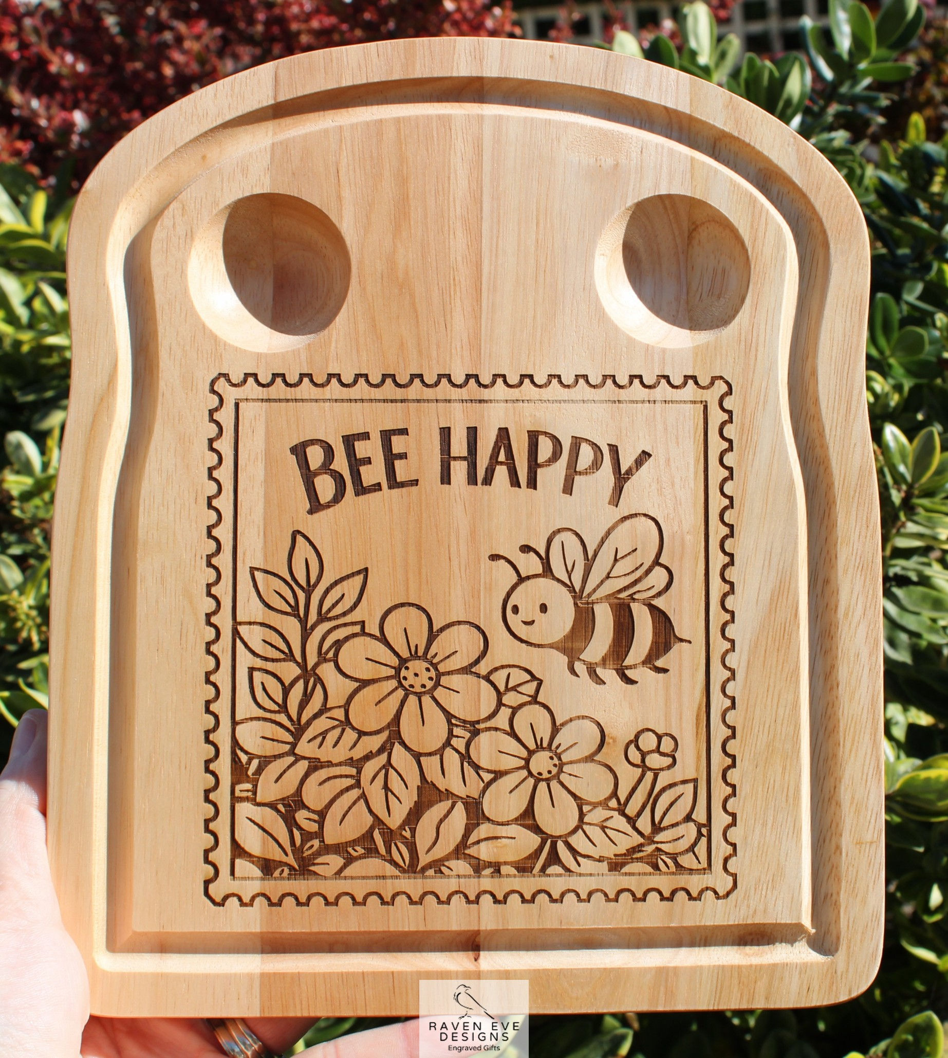'Bee Happy' Engraved Wooden Toast Shaped Egg Board