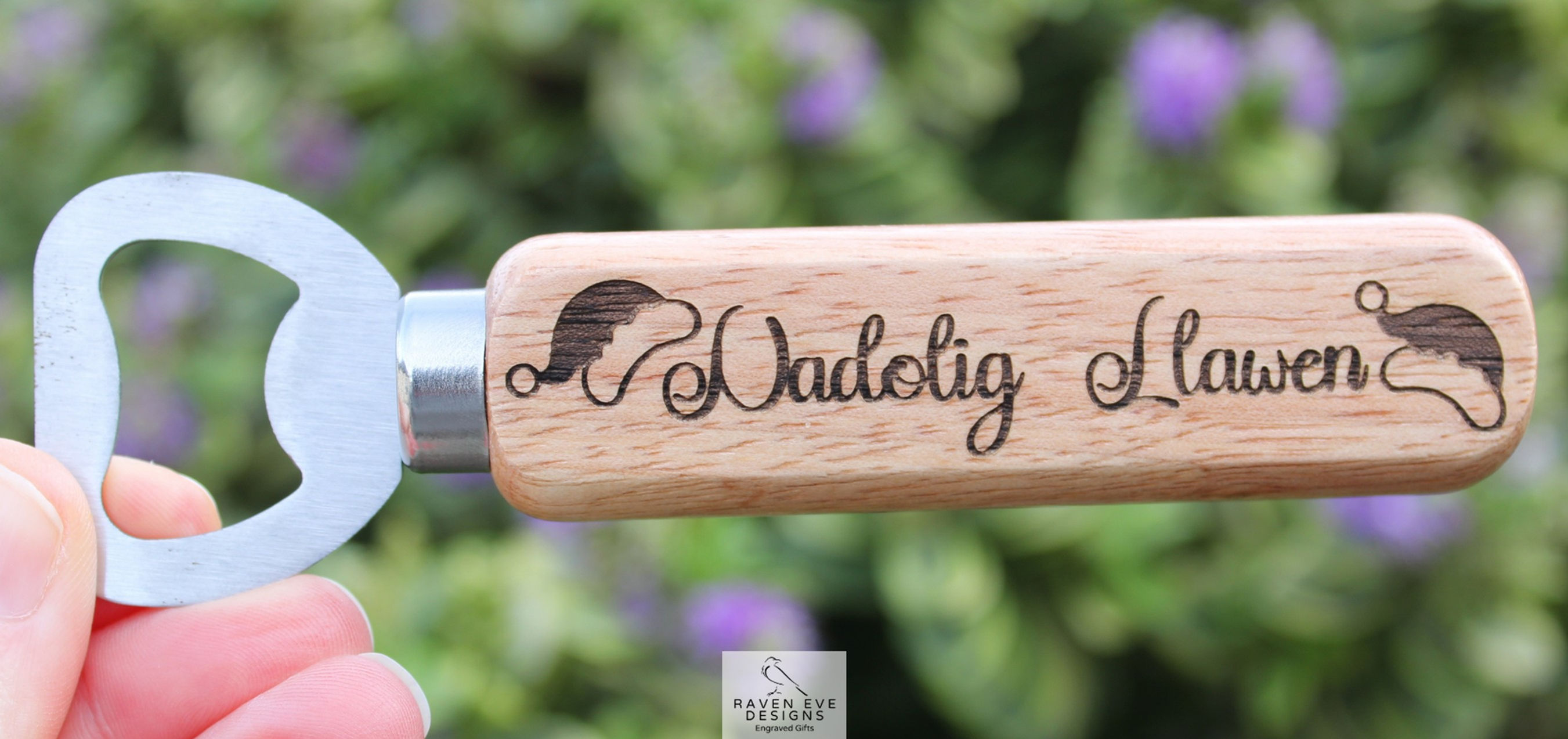 'Nadolig Llawen' Engraved Long Handled Wooden Bottle Opener