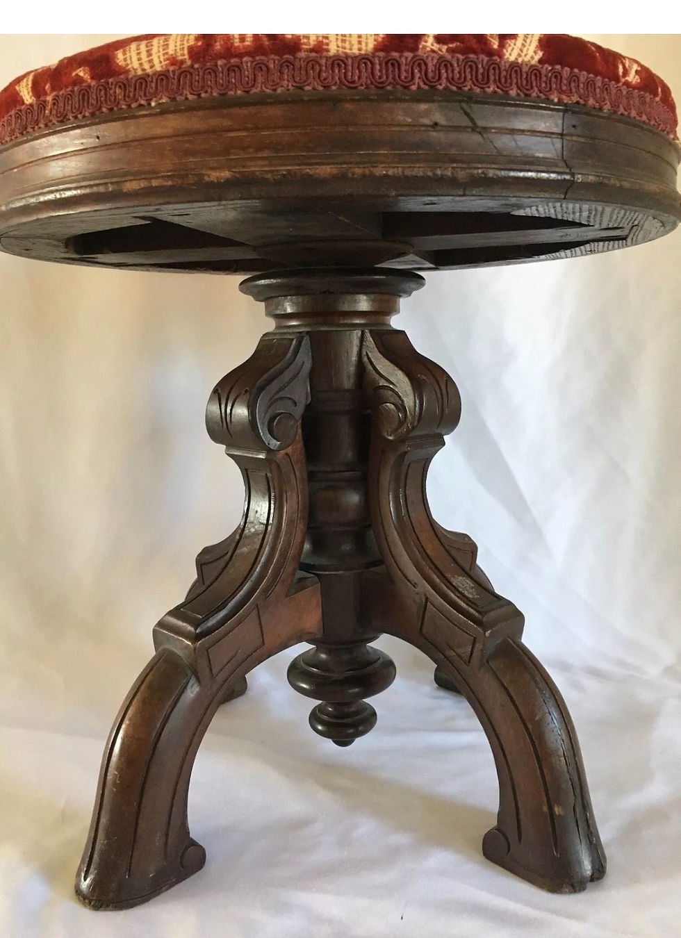 Thumbnail: Antique Piano Stool Solid Wood w/ Adjustable Heigh.