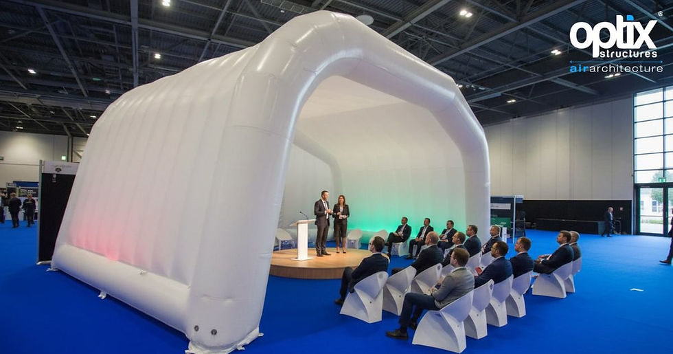 Optix 12 × 6m Inflatable Air Roof covering a corporate presentation area.