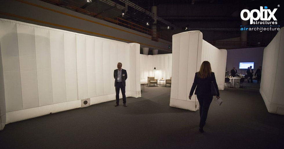 Optix inflatable walls creating a screened and accessible calm-room entrance at a corporate event