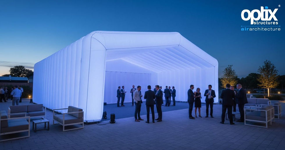 Optix Air Roof illuminated at dusk for a corporate hospitality event.