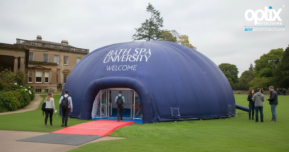 Bath Spa University 20m Optix dome with its original printed event branding.