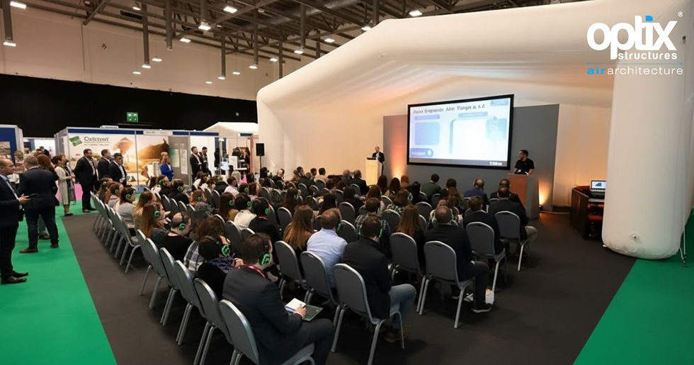 Optix Air Roof with corporate seating, presentation equipment and clear circulation space.