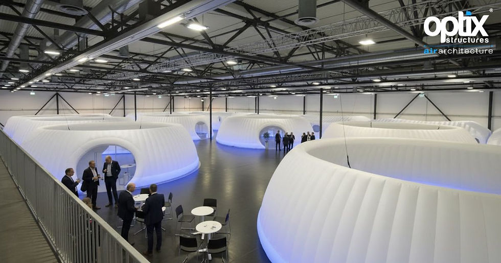 Optix Panoramic and Pyramic inflatable meeting spaces inside the Vienna conference venue.