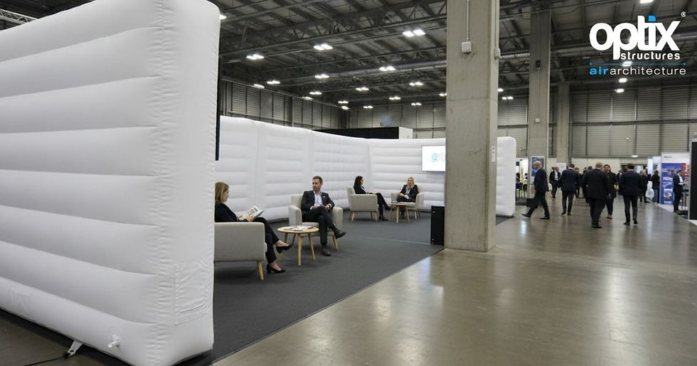 Optix Inflatable Walls dividing a calm breakout area inside a corporate event venue.