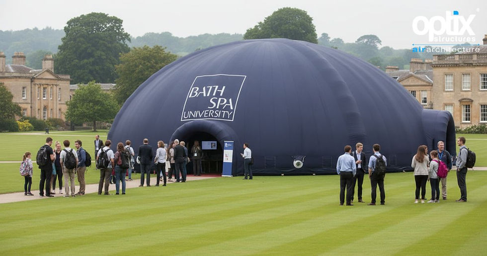 20m Bath Spa University Optix Dome used as an open-day registration venue with visitors arriving.