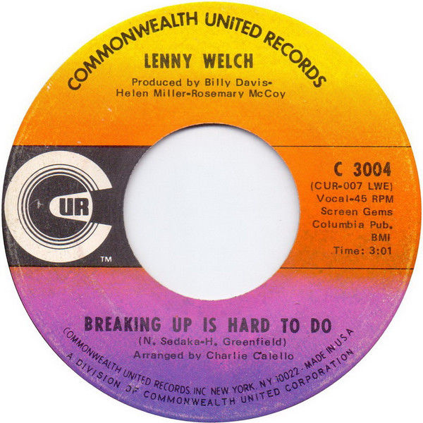 Lenny Welch - Breaking Up Is Hard To Do / Get Mommy To Come Back Home