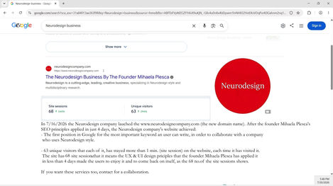 The Neurodesign company has reached the first position in the Google search engine making a screenshot from it, in order to see the www.neurodesigncompany.com new domain name.