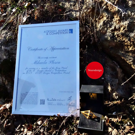 The Golden Juror Trophy and Certificate of Appreciation of the International Design Academy-Grand Jury Panel of the A'Design Award and Competition 2019-2020 on peak