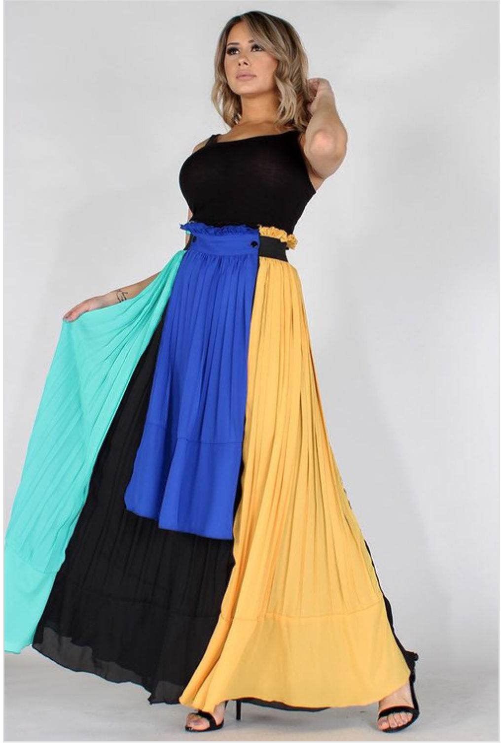Color Block Hi Waisted Maxi Skirt 