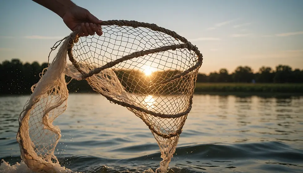 A cast net in motion, skillfully thrown into the water while fishing.