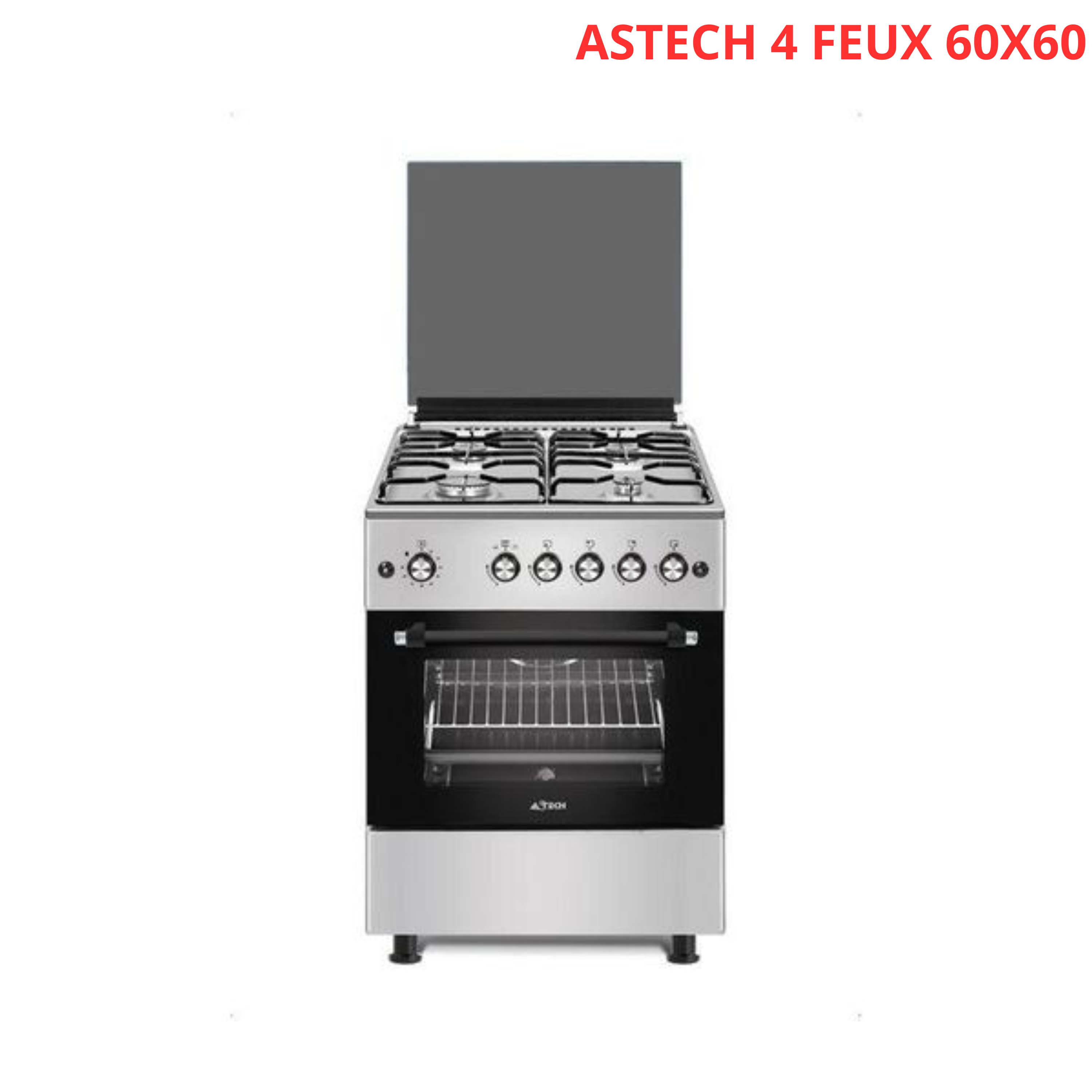Cuisinière ASTECH 4 FEUX 60X60 avec four ; grille tourne broche lampe; minuterie