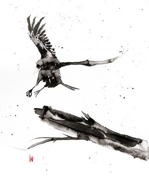 encre de chine, encre, sumie, sumi-e, animaux, noir et blanc, zen, esprit animal, art, aquarelle, animaux totems, totem, chinese art, art lavis, lavis, corbeau