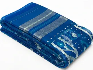 Teal & Silver Heritage Weave Jamdani Saree BAJ-2