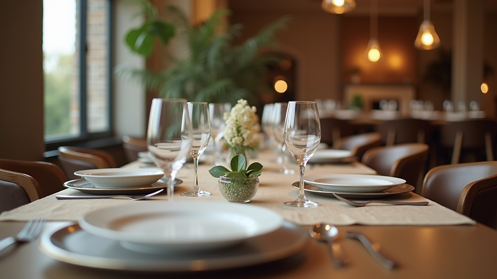 Eye-level view of a beautifully set dining table at Caspr