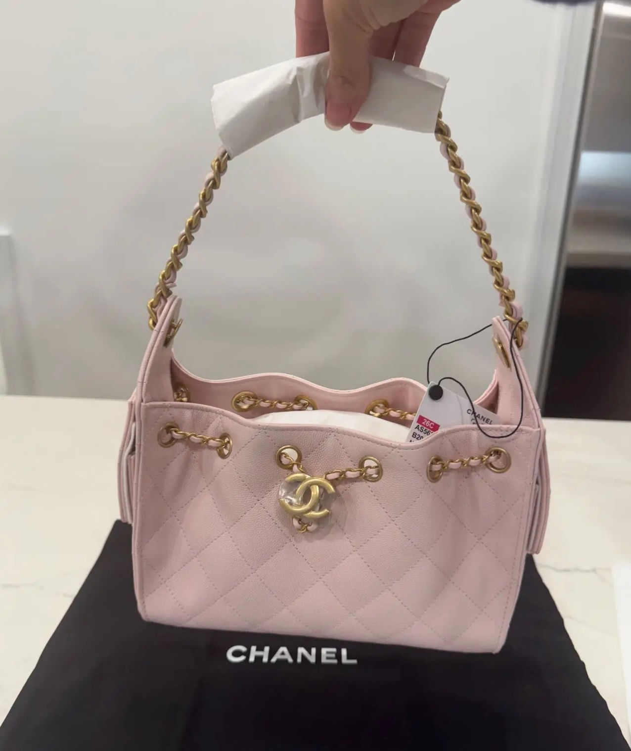 CHANEL  Caviar Quilted Mini Chanel 25 Handbag Light Pink