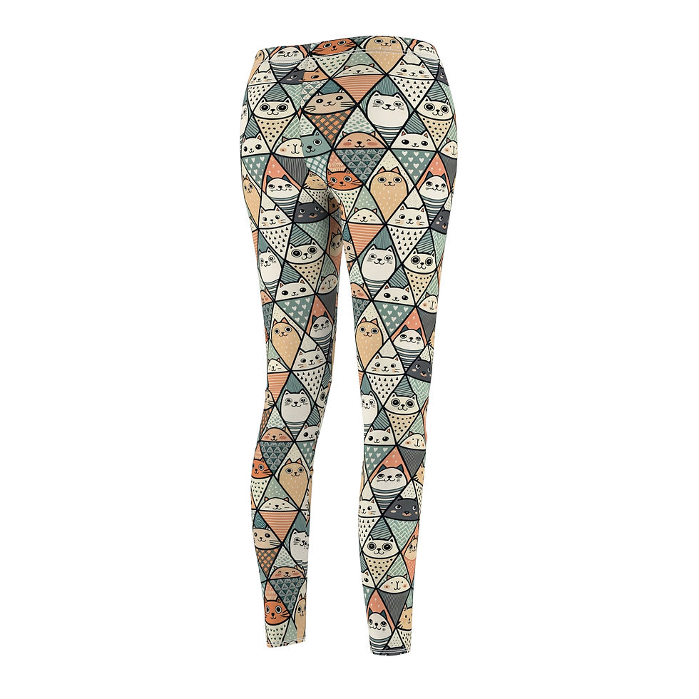 Thumbnail: Geometric Cat Pattern Women's Leggings — All-Over Print Casual Leggings