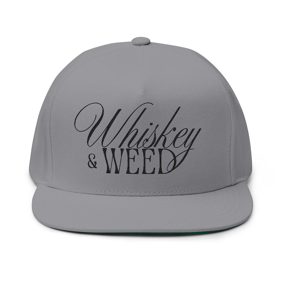 Thumbnail: Flat Bill Cap — "Whiskey & Weed" Embroidered Snapback
