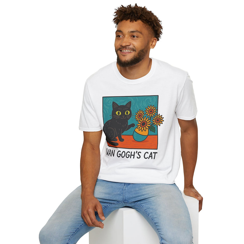 Thumbnail: Van Gogh’s Cat T-Shirt — Black Cat Knocking Sunflowers Off Art Tee