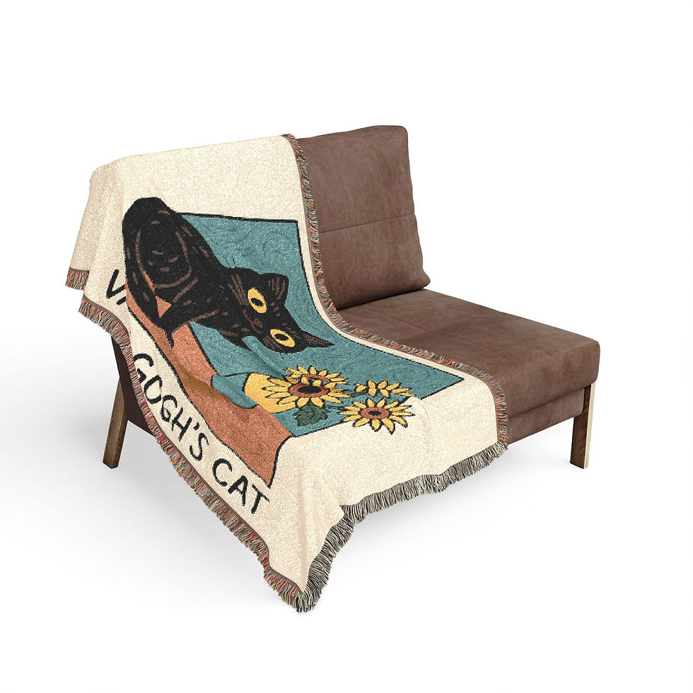 Thumbnail: Van Gogh's Cat Woven Blanket — Vintage Art-Inspired Throw with Sunflowers