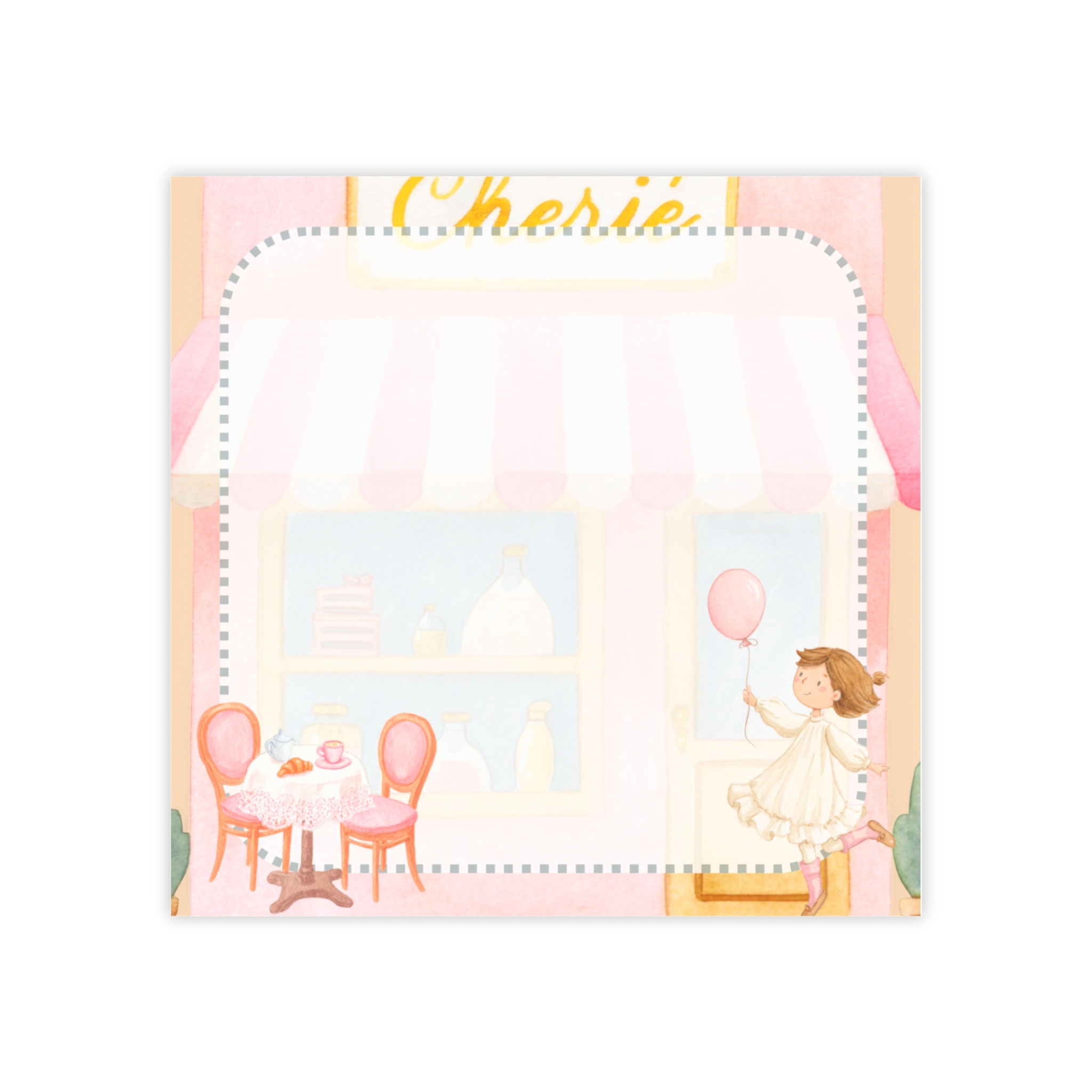 Cute French Bakery Cafe Post-it Pad — French Girl with Balloon Sticky in Notes