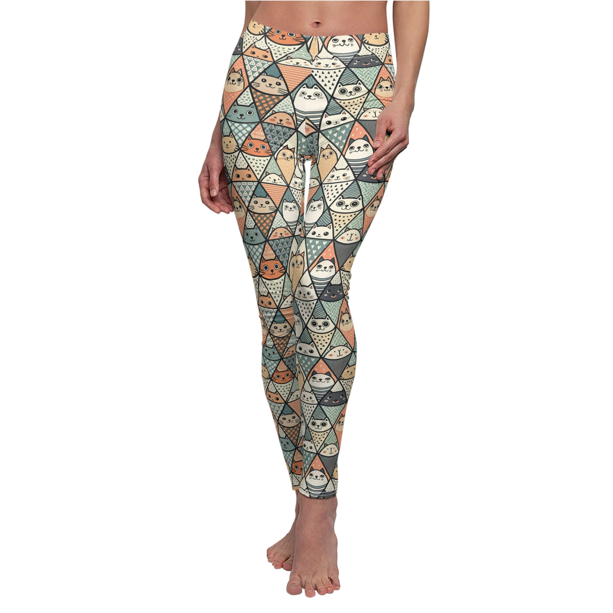 Geometric Cat Pattern Women's Leggings — All-Over Print Casual Leggings