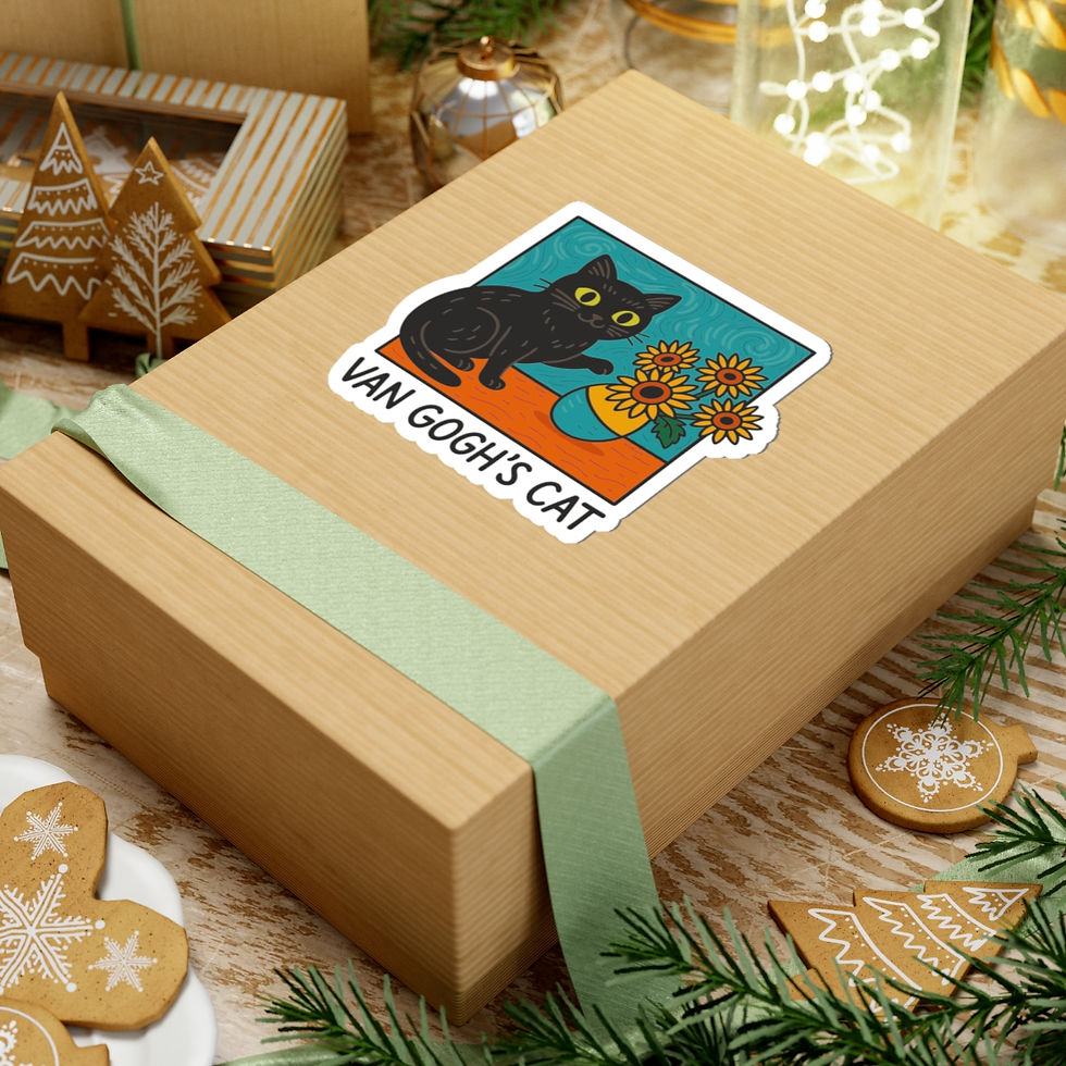 Thumbnail: Van Gogh's Cat Kiss-Cut Sticker — Black Cat & Sunflowers Art Sticker