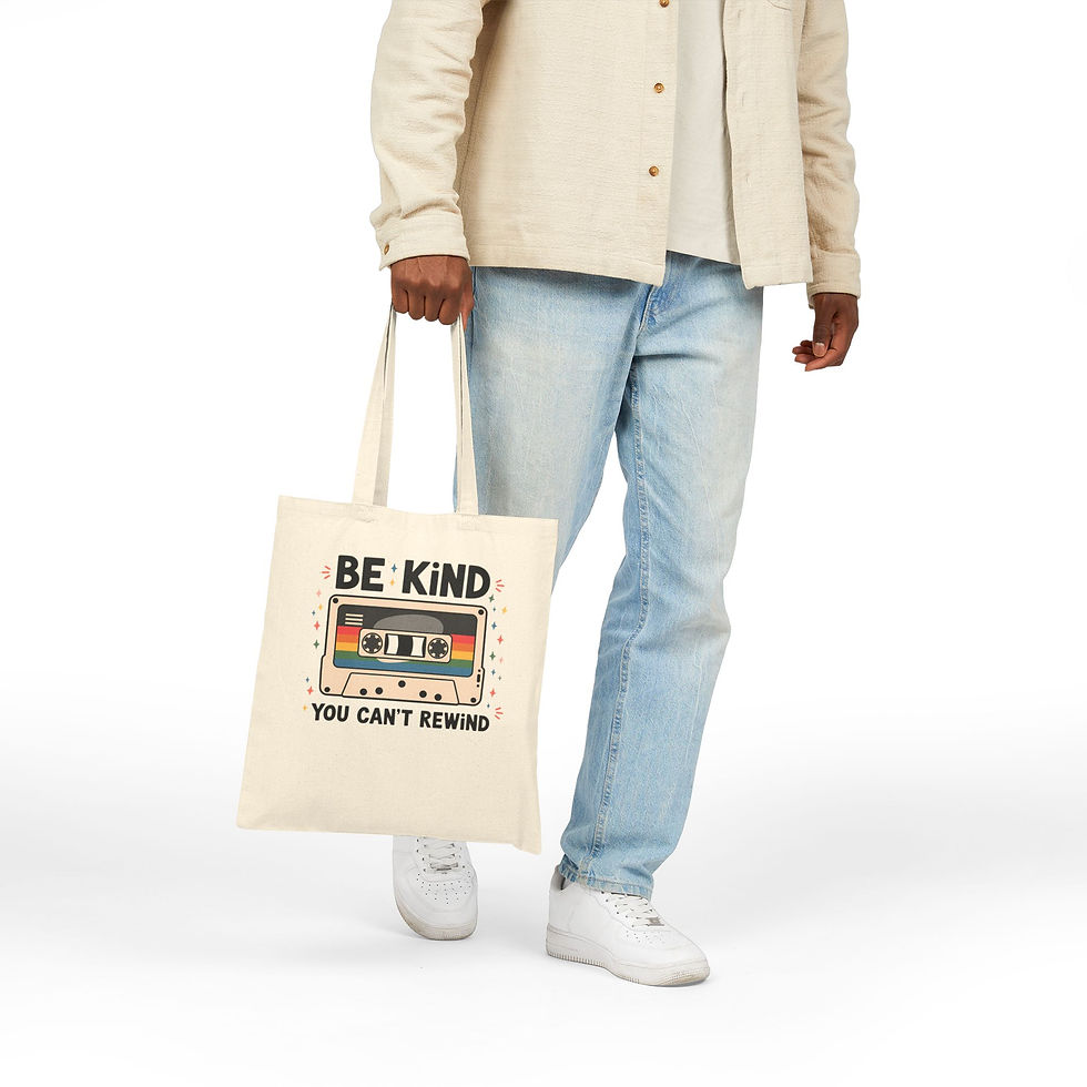 Thumbnail: Be Kind Cassette Tote Bag — Retro 'You Can't Rewind' Cotton Canvas Tote
