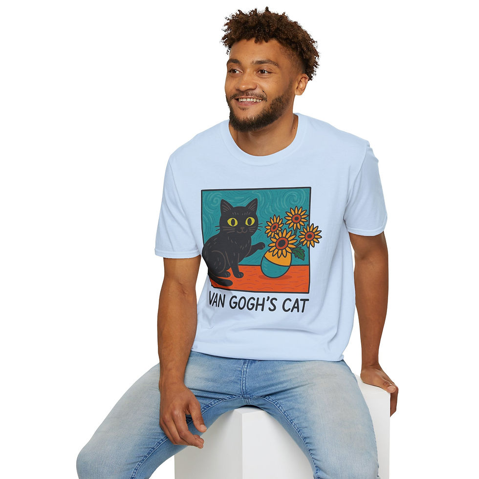 Thumbnail: Van Gogh’s Cat T-Shirt — Black Cat Knocking Sunflowers Off Art Tee