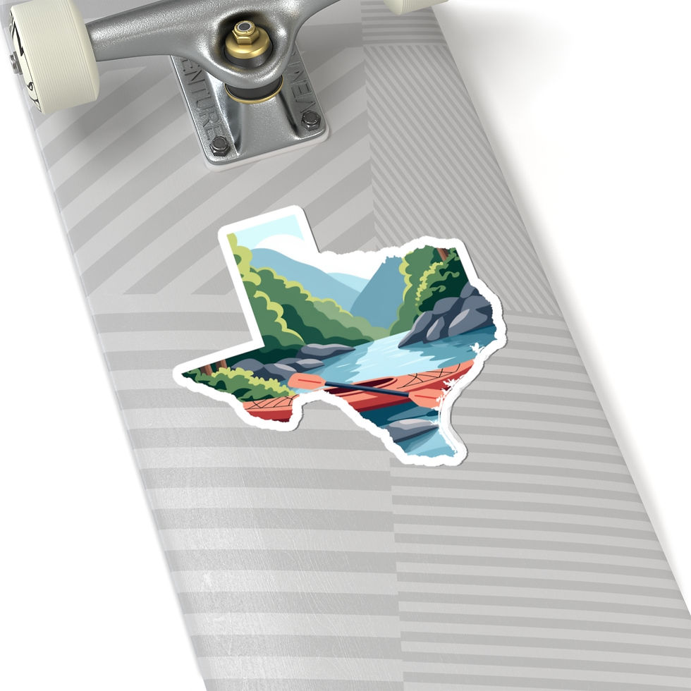 Thumbnail: Texas Kayak Landscape Sticker — Scenic River State-Shaped Kiss-Cut Vinyl