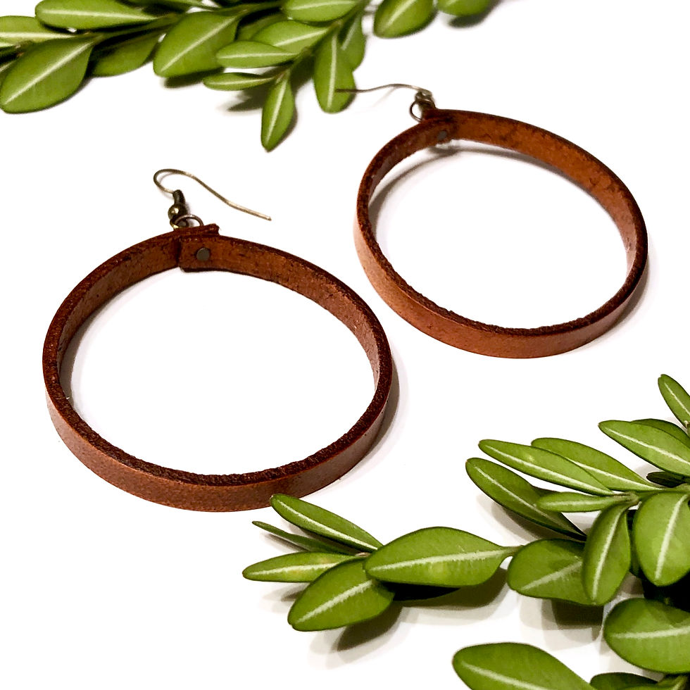 Thumbnail: Large Leather Round Hoop Dangle Earrings