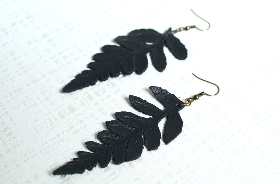 Thumbnail: Dark Green Fern Leather Leaf Earrings