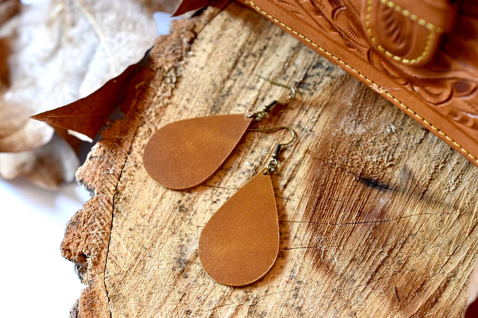 Thumbnail: Medium/Large Teardrop Sienna Brown Leather Earrings